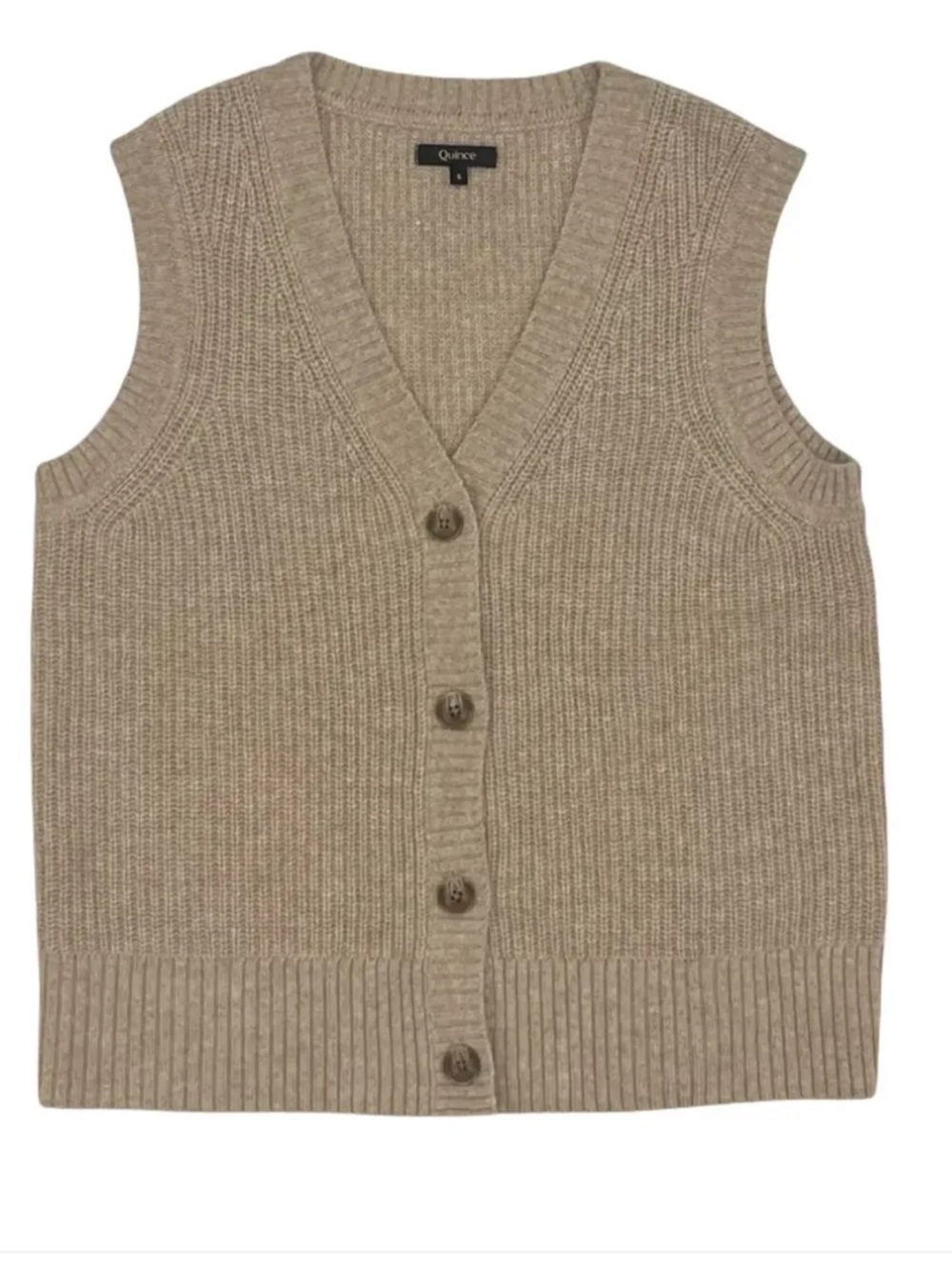 Quince Mongolian Cashmere Women’s Fisherman Sweater Vest Sz S Oatmeal